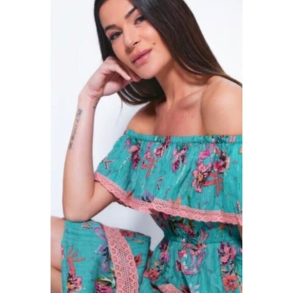 BAROK PARIS Floral Off the Shoulder Cotton Blend Maxi Dress Size S NWT $199 - Picture 4 of 9